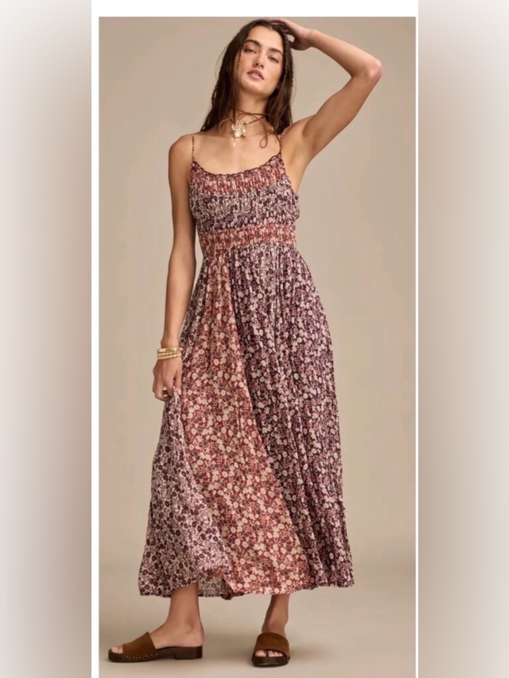 Floral Smocked Tank Maxi Dress in Mauve